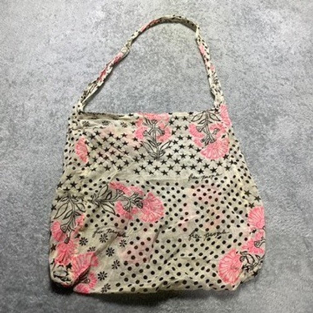 Free People Womens OS Tote Bag Boho Floral Star Print Pink Reusable Shopper
